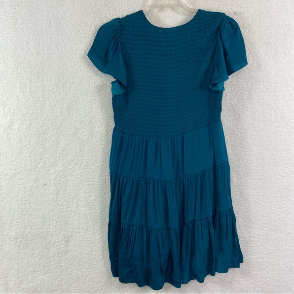 The impeccable pig teal blue smocked stretch ruffle dress. Size Large - Picture 8 of 8